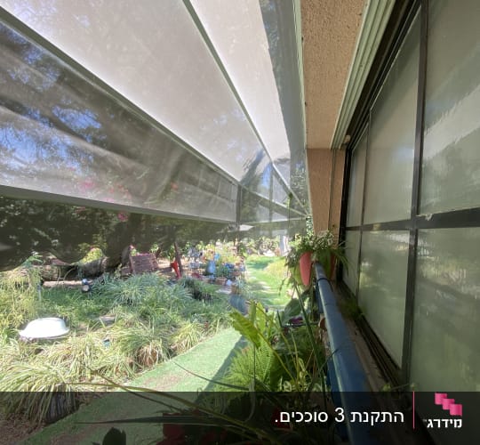 סוכך מסך להצללה מותקן בחזית חלון הפונה לגינה